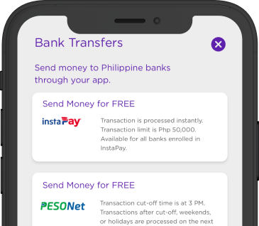 Piliin kung magpapadala via InstaPay o PESOnet